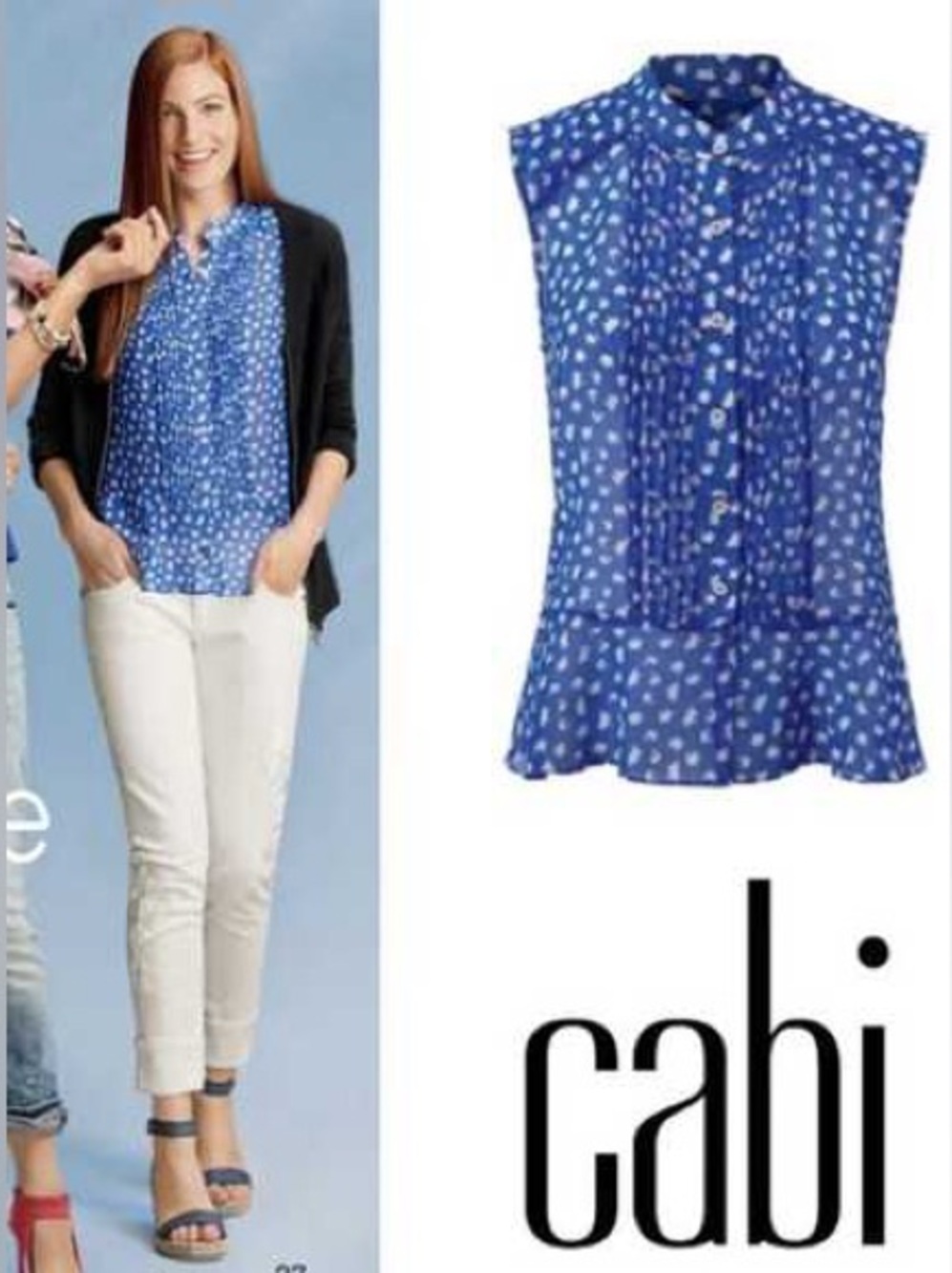 CAbi 5530 Electric Blue Pintuck Peplum Top